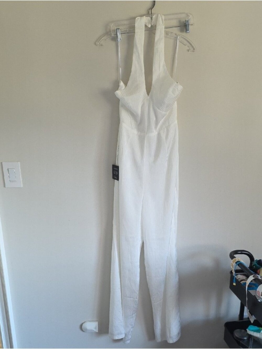 Lulu's White Crossover Halter Wide-Leg Jumpsuit